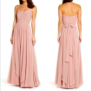 Jenny Yoo Mira blush color convertible bridesmaid dress with sash